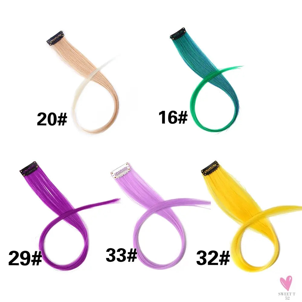 Clip-In Ombre Hair Extensions for Women & Girls in Pure Color - Straight Long Synthetic 2 Tone Hair Pieces