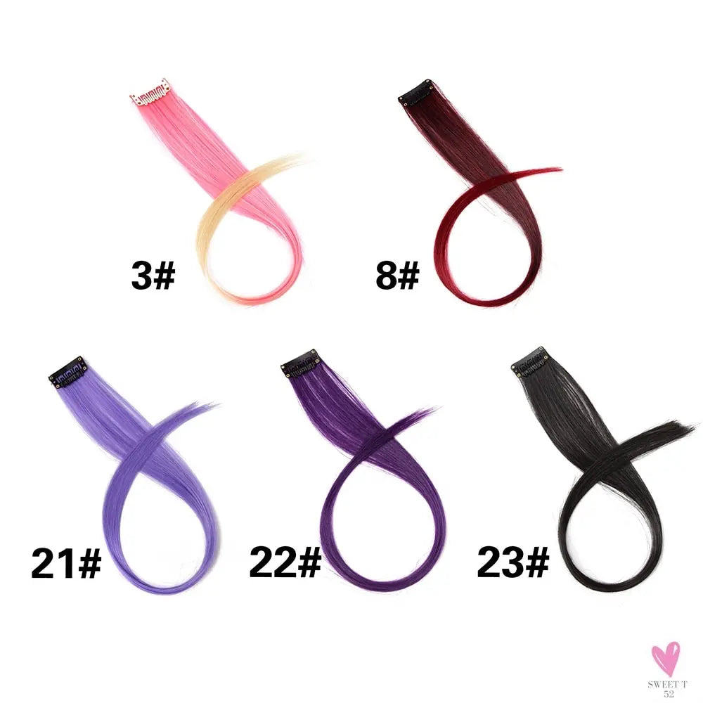 Clip-In Ombre Hair Extensions for Women & Girls in Pure Color - Straight Long Synthetic 2 Tone Hair Pieces