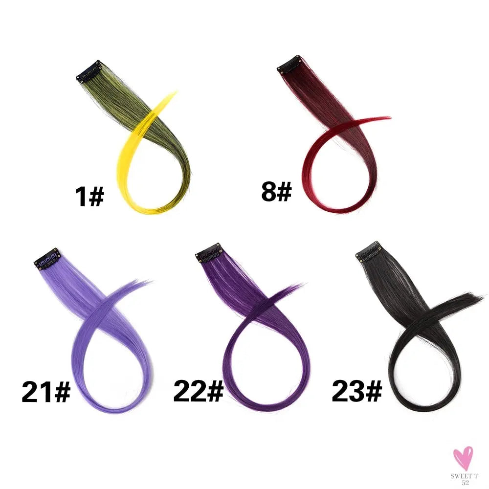 Clip-In Ombre Hair Extensions for Women & Girls in Pure Color - Straight Long Synthetic 2 Tone Hair Pieces