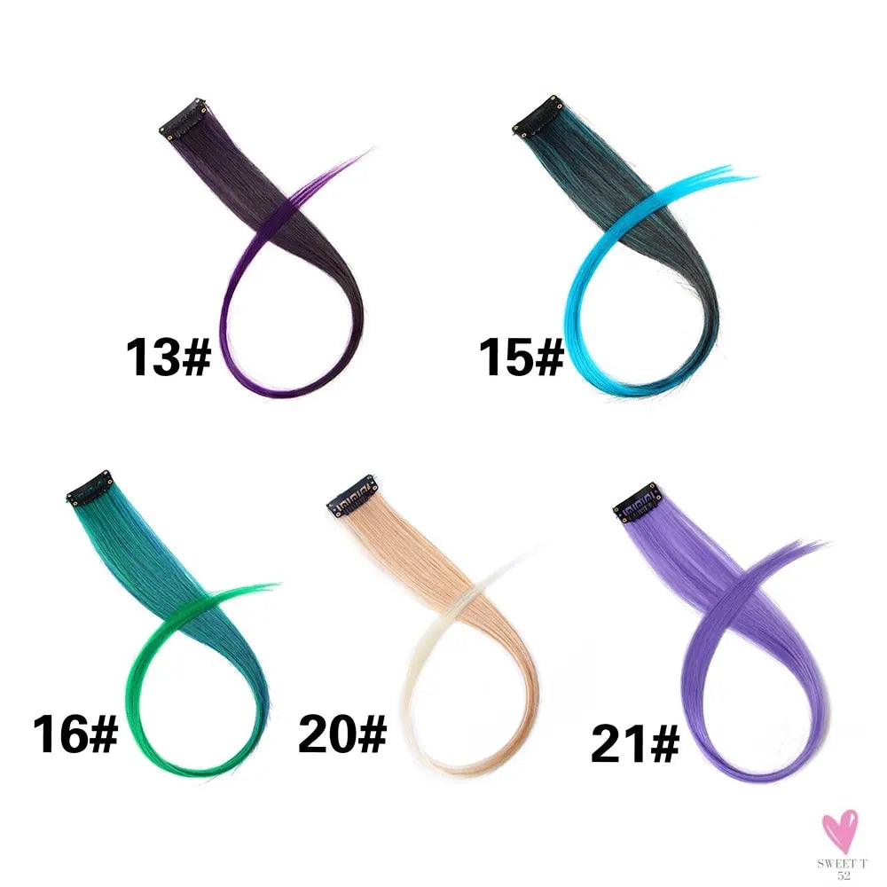 Clip-In Ombre Hair Extensions for Women & Girls in Pure Color - Straight Long Synthetic 2 Tone Hair Pieces