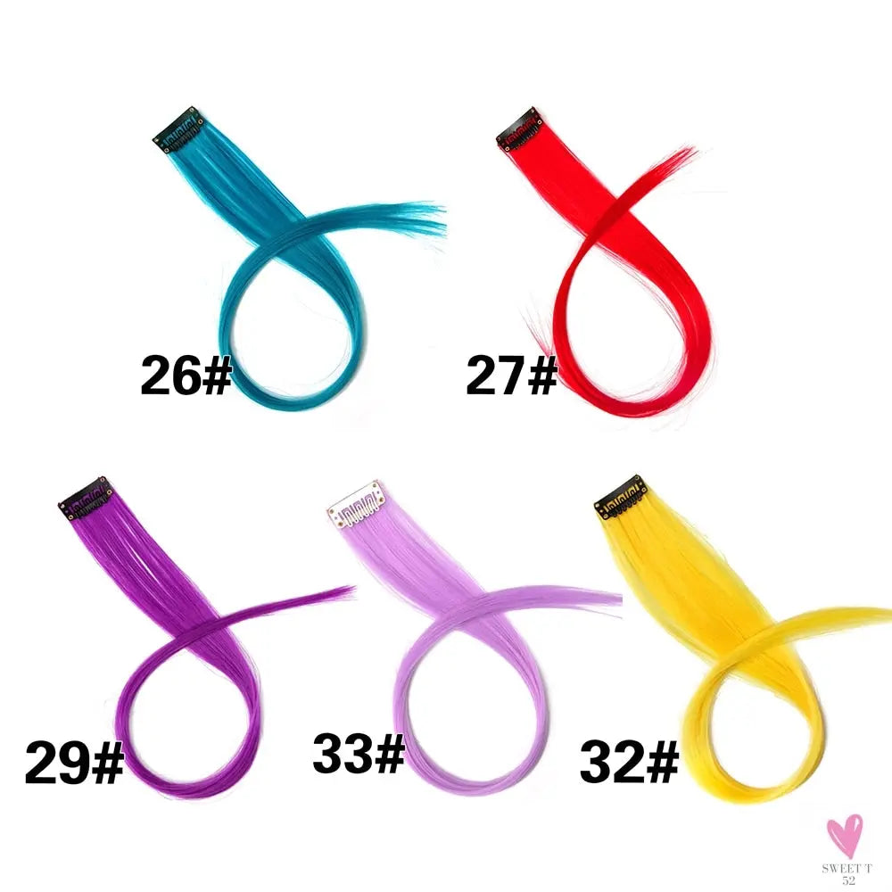 Clip-In Ombre Hair Extensions for Women & Girls in Pure Color - Straight Long Synthetic 2 Tone Hair Pieces