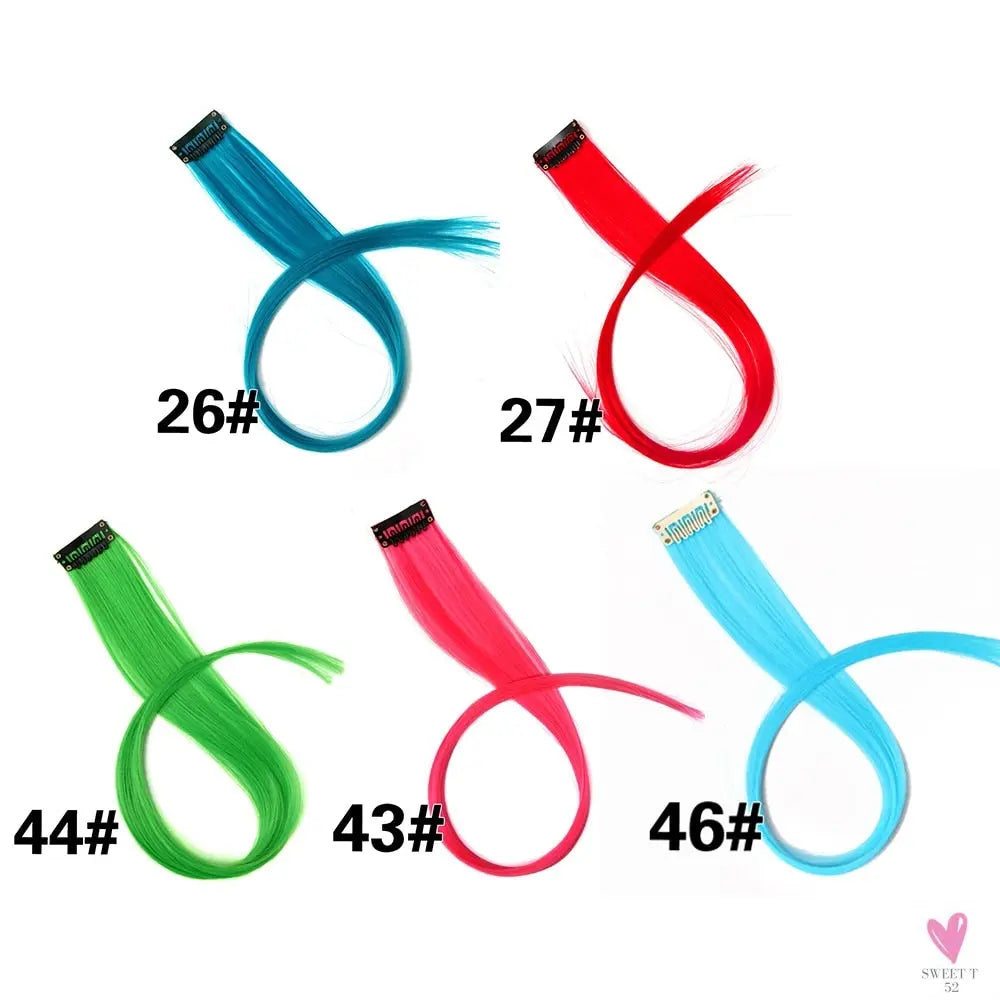 Clip-In Ombre Hair Extensions for Women & Girls in Pure Color - Straight Long Synthetic 2 Tone Hair Pieces