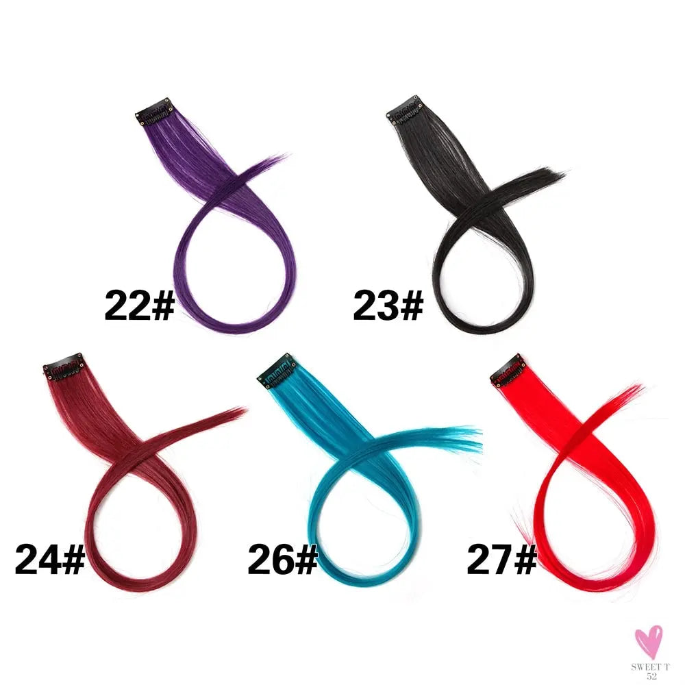 Clip-In Ombre Hair Extensions for Women & Girls in Pure Color - Straight Long Synthetic 2 Tone Hair Pieces