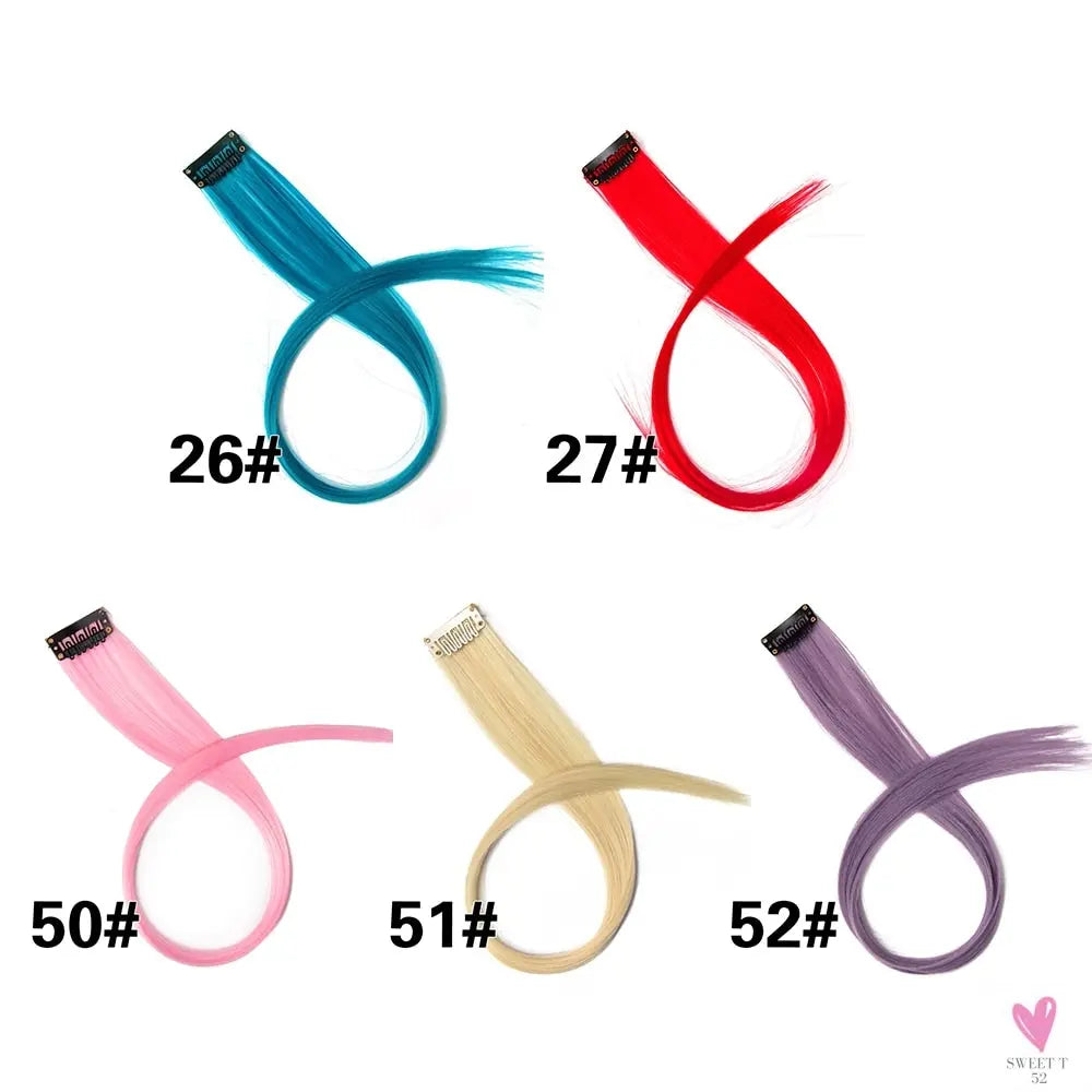 Clip-In Ombre Hair Extensions for Women & Girls in Pure Color - Straight Long Synthetic 2 Tone Hair Pieces