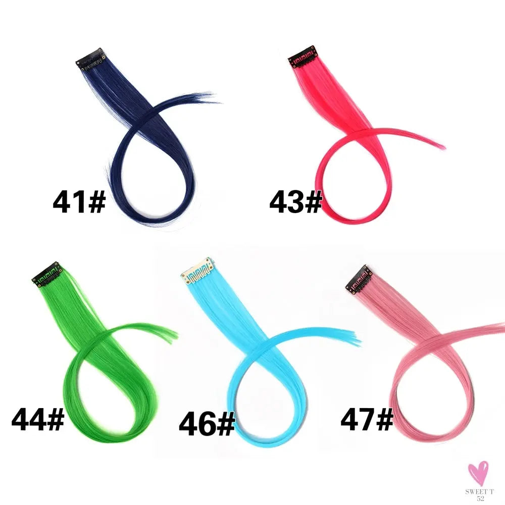 Clip-In Ombre Hair Extensions for Women & Girls in Pure Color - Straight Long Synthetic 2 Tone Hair Pieces