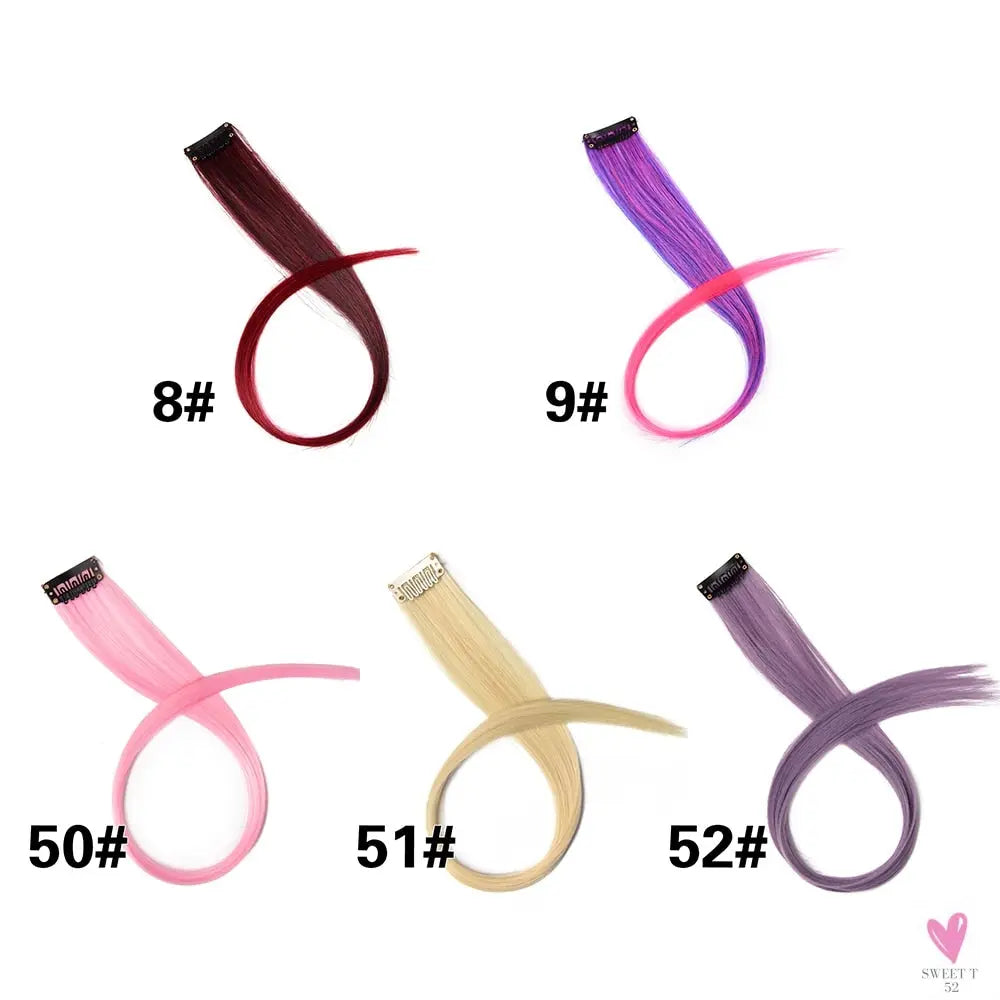 Clip-In Ombre Hair Extensions for Women & Girls in Pure Color - Straight Long Synthetic 2 Tone Hair Pieces