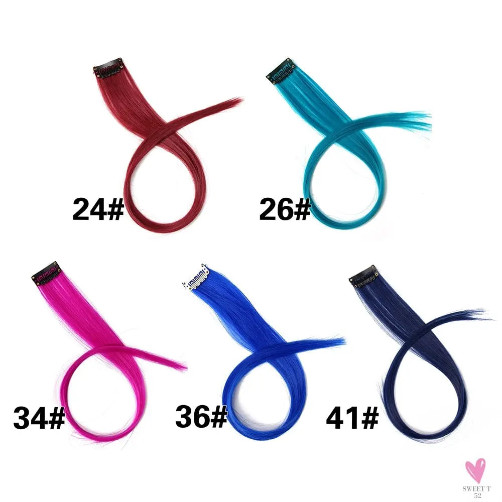 Clip-In Ombre Hair Extensions for Women & Girls in Pure Color - Straight Long Synthetic 2 Tone Hair Pieces