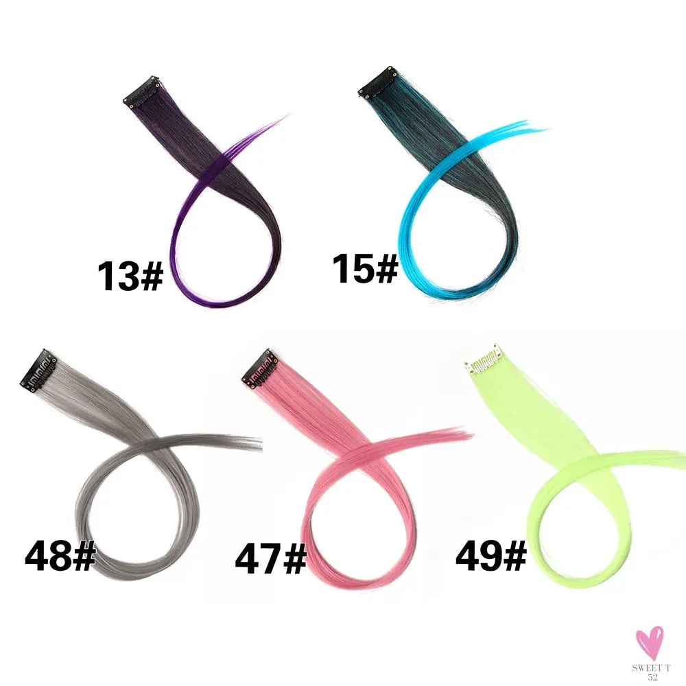 Clip-In Ombre Hair Extensions for Women & Girls in Pure Color - Straight Long Synthetic 2 Tone Hair Pieces