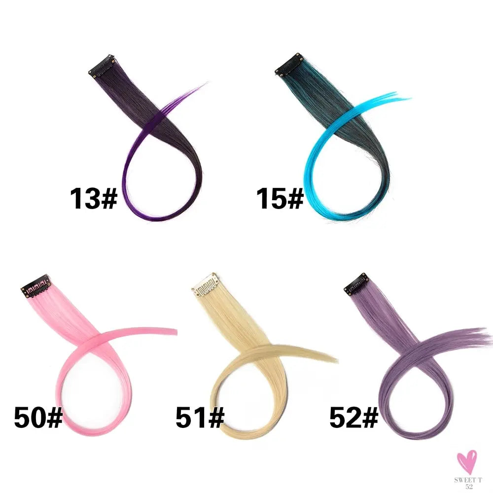 Clip-In Ombre Hair Extensions for Women & Girls in Pure Color - Straight Long Synthetic 2 Tone Hair Pieces