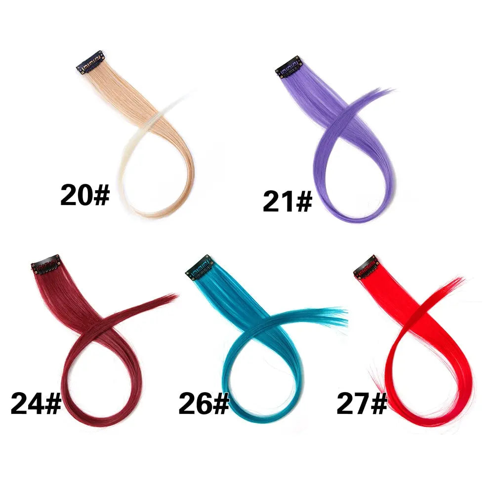 Clip-In Ombre Hair Extensions for Women & Girls in Pure Color - Straight Long Synthetic 2 Tone Hair Pieces