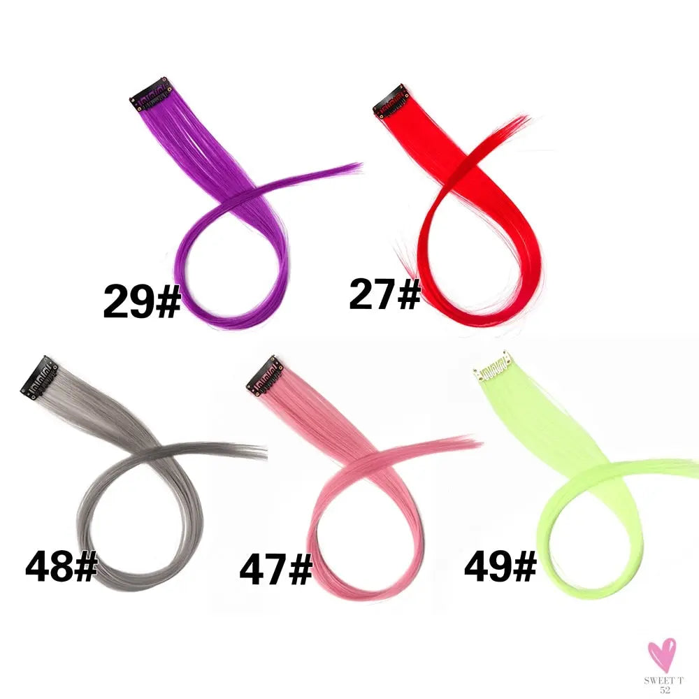 Clip-In Ombre Hair Extensions for Women & Girls in Pure Color - Straight Long Synthetic 2 Tone Hair Pieces