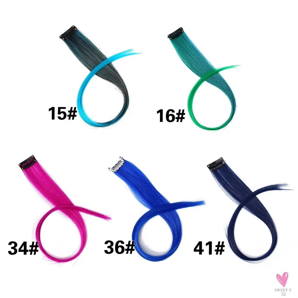 Clip-In Ombre Hair Extensions for Women & Girls in Pure Color - Straight Long Synthetic 2 Tone Hair Pieces