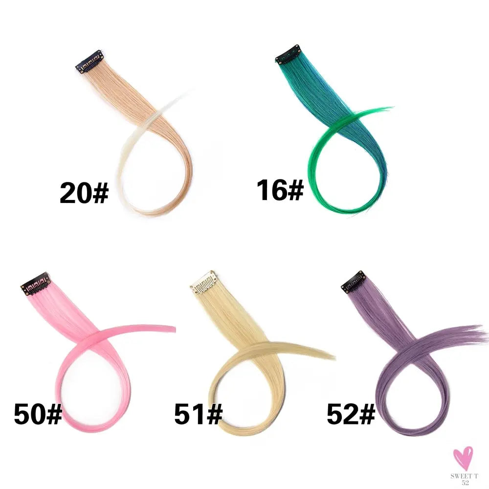 Clip-In Ombre Hair Extensions for Women & Girls in Pure Color - Straight Long Synthetic 2 Tone Hair Pieces