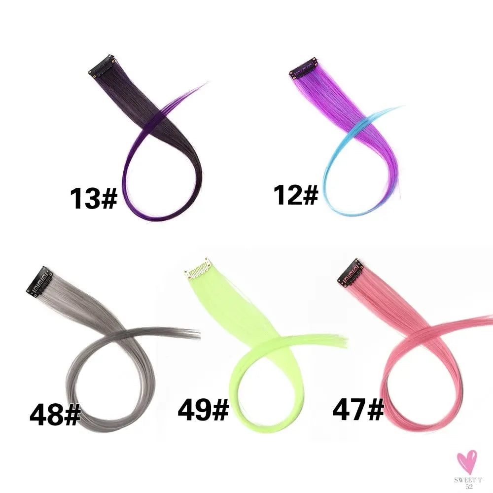 Clip-In Ombre Hair Extensions for Women & Girls in Pure Color - Straight Long Synthetic 2 Tone Hair Pieces