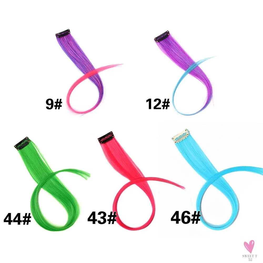 Clip-In Ombre Hair Extensions for Women & Girls in Pure Color - Straight Long Synthetic 2 Tone Hair Pieces