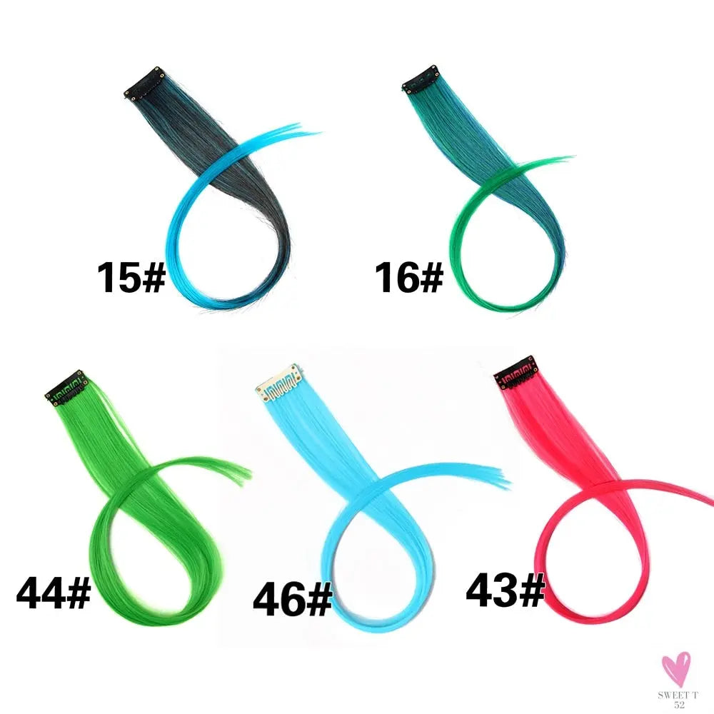 Clip-In Ombre Hair Extensions for Women & Girls in Pure Color - Straight Long Synthetic 2 Tone Hair Pieces