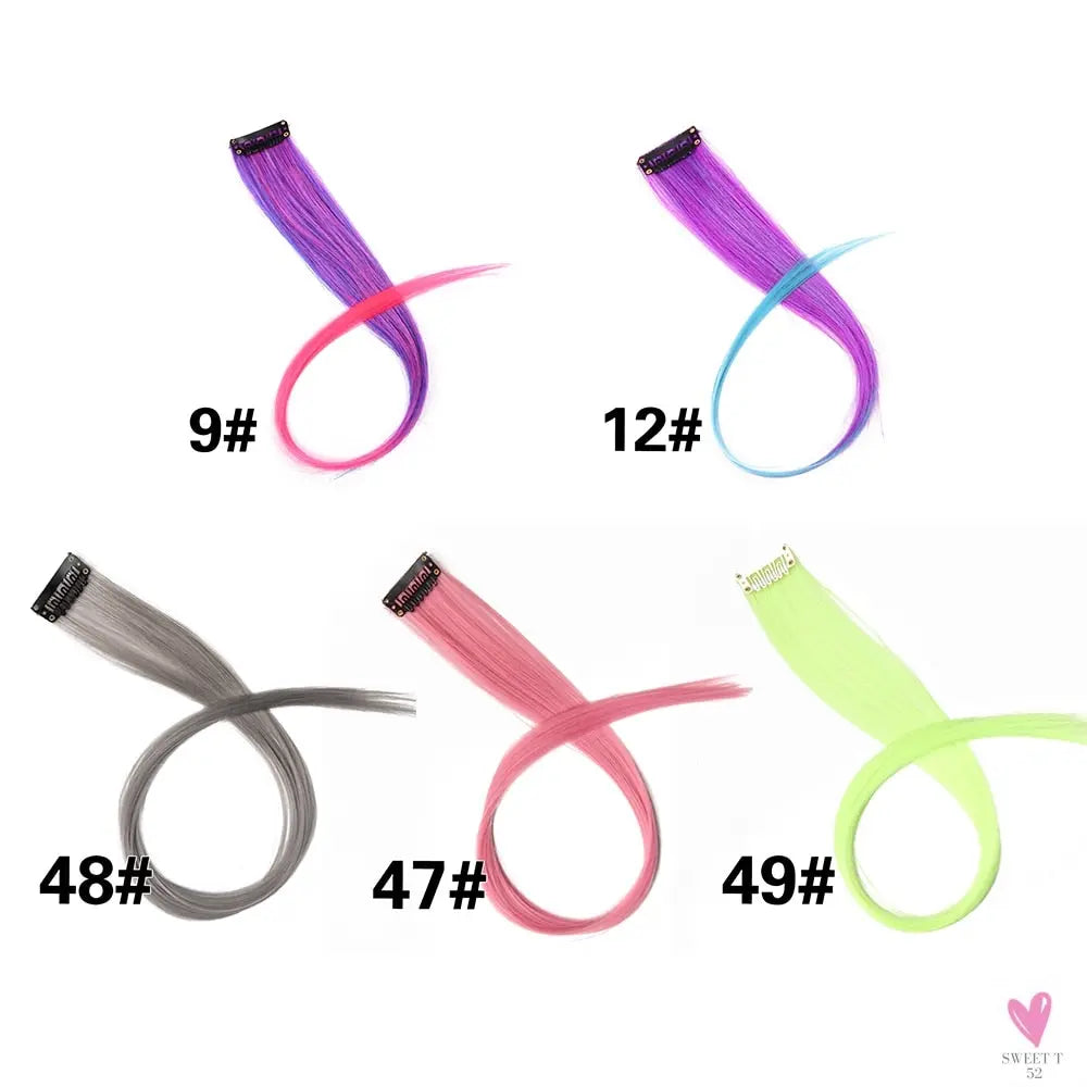 Clip-In Ombre Hair Extensions for Women & Girls in Pure Color - Straight Long Synthetic 2 Tone Hair Pieces