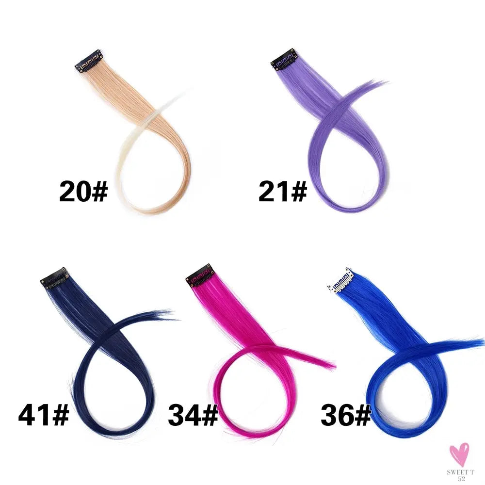 Clip-In Ombre Hair Extensions for Women & Girls in Pure Color - Straight Long Synthetic 2 Tone Hair Pieces