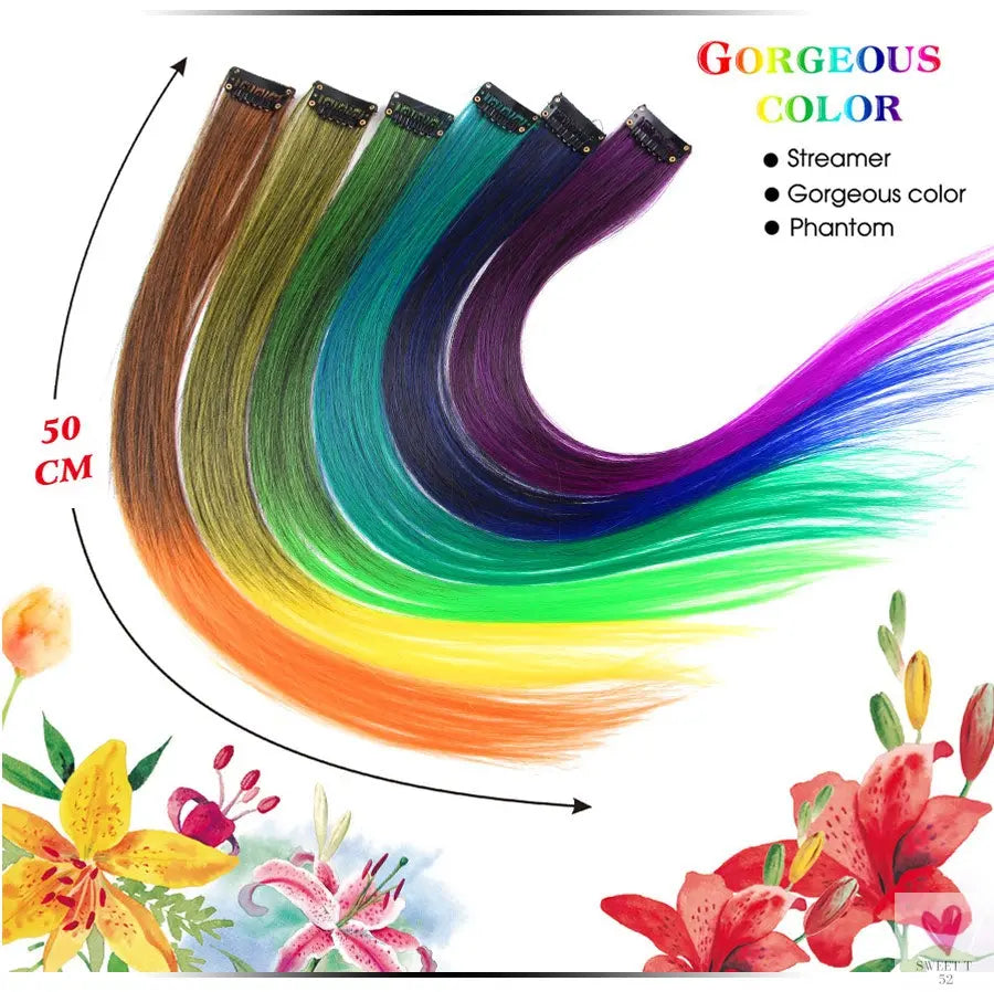 Clip-In Ombre Hair Extensions for Women & Girls in Pure Color - Straight Long Synthetic 2 Tone Hair Pieces
