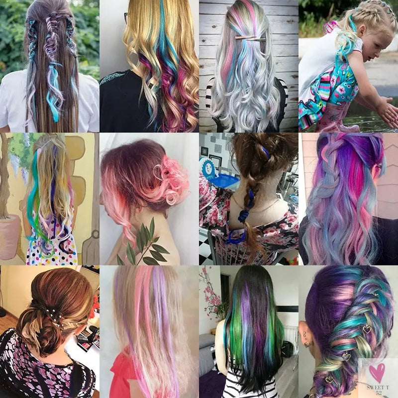 Clip-In Ombre Hair Extensions for Women & Girls in Pure Color - Straight Long Synthetic 2 Tone Hair Pieces