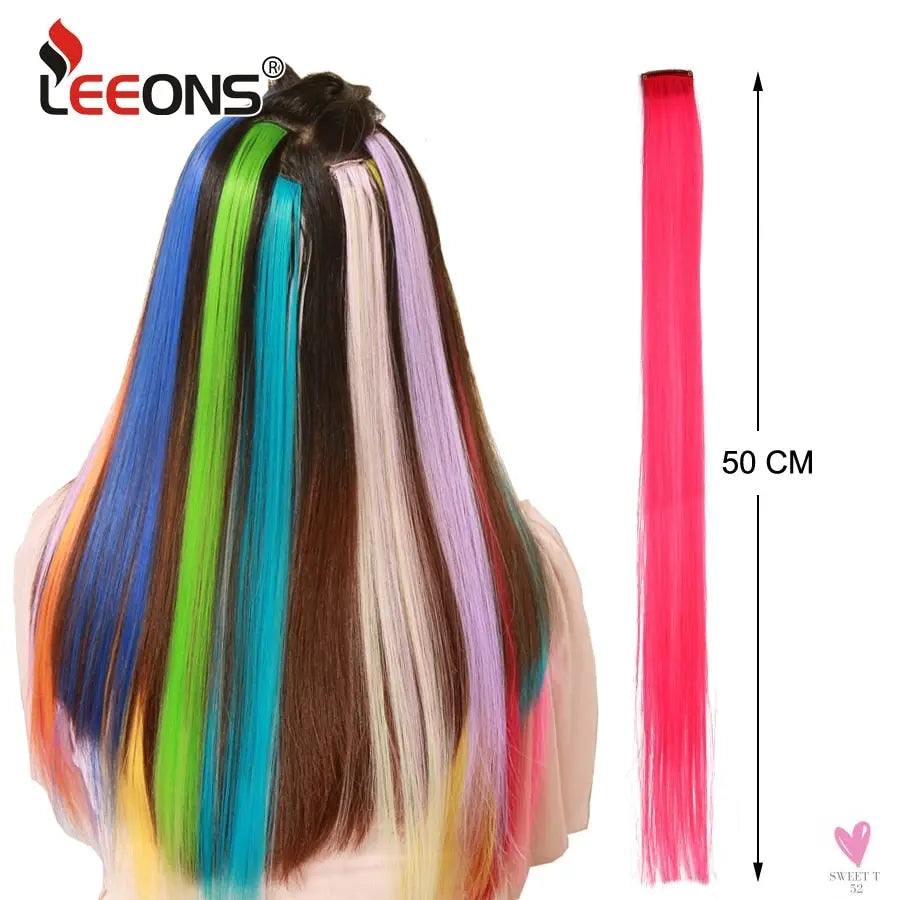 Clip-In Ombre Hair Extensions for Women & Girls in Pure Color - Straight Long Synthetic 2 Tone Hair Pieces