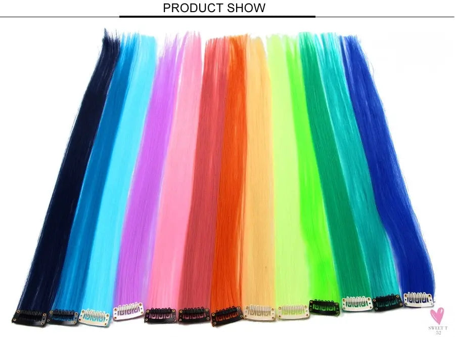 Clip-In Ombre Hair Extensions for Women & Girls in Pure Color - Straight Long Synthetic 2 Tone Hair Pieces