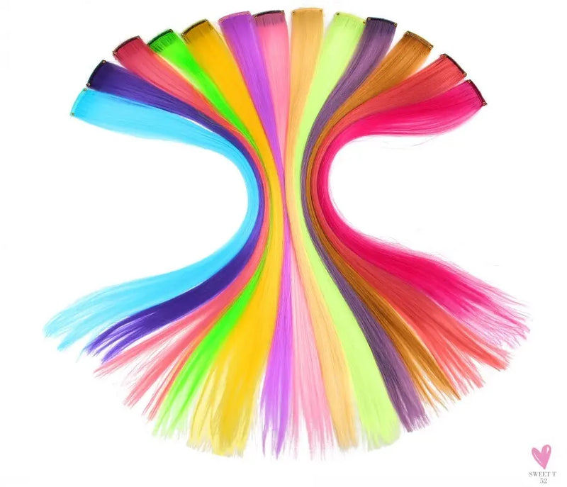 Clip-In Ombre Hair Extensions for Women & Girls in Pure Color - Straight Long Synthetic 2 Tone Hair Pieces