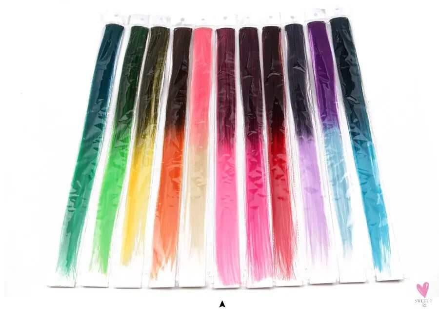 Clip-In Ombre Hair Extensions for Women & Girls in Pure Color - Straight Long Synthetic 2 Tone Hair Pieces