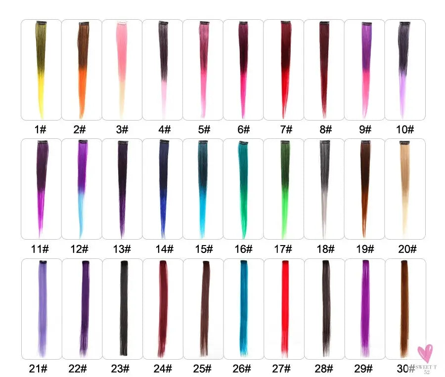 Clip-In Ombre Hair Extensions for Women & Girls in Pure Color - Straight Long Synthetic 2 Tone Hair Pieces