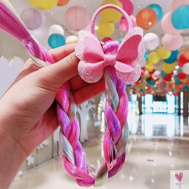 Colorful Braid Ponytail Holder With Rubber Band Attachment for Girls