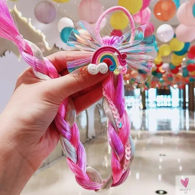 Colorful Braid Ponytail Holder With Rubber Band Attachment for Girls