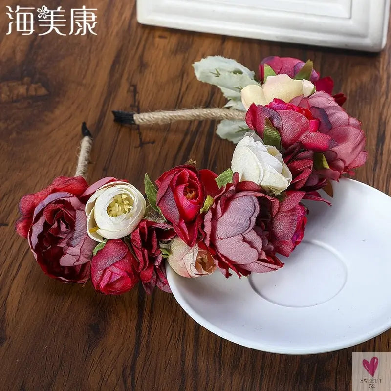 Colorful Flower Headband, Fabric Princess Headdress for Women and Girls