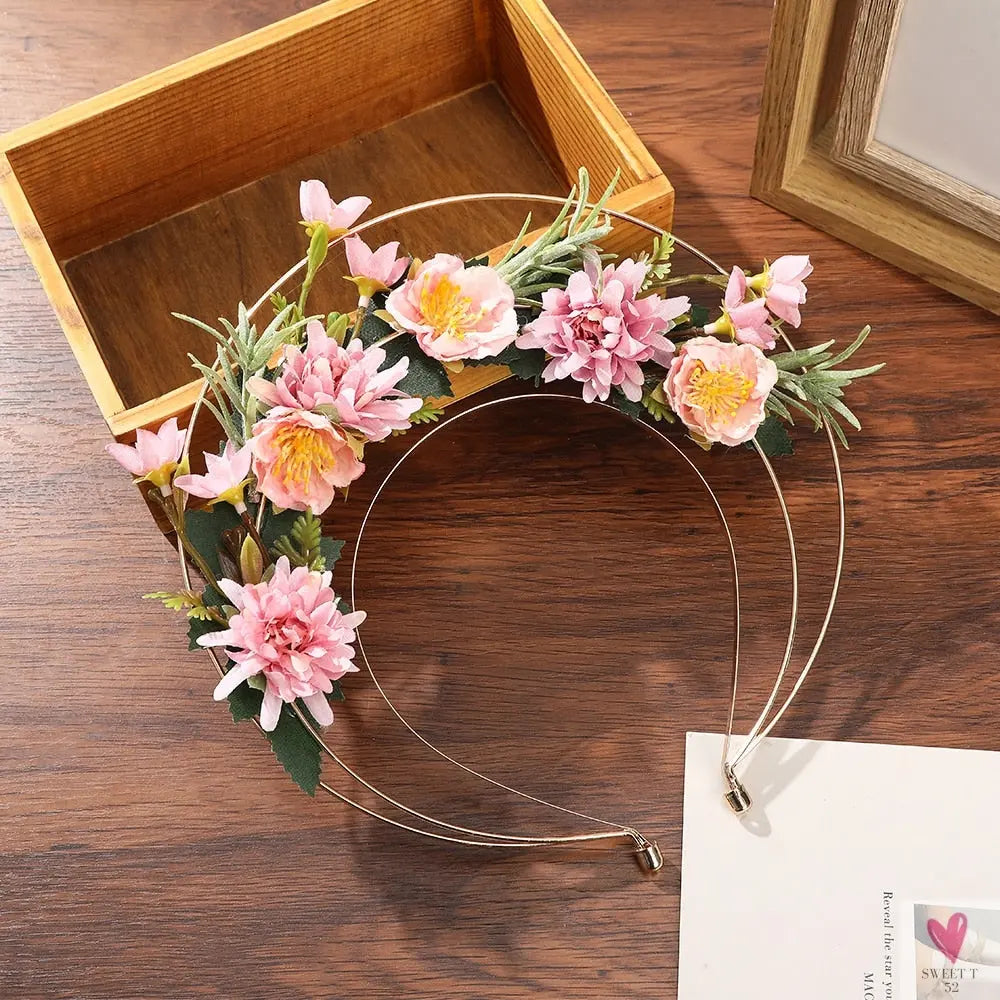 Colorful Flower Headband, Fabric Princess Headdress for Women and Girls
