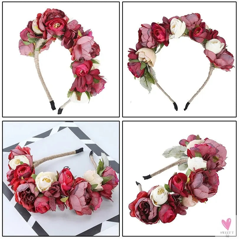 Colorful Flower Headband, Fabric Princess Headdress for Women and Girls