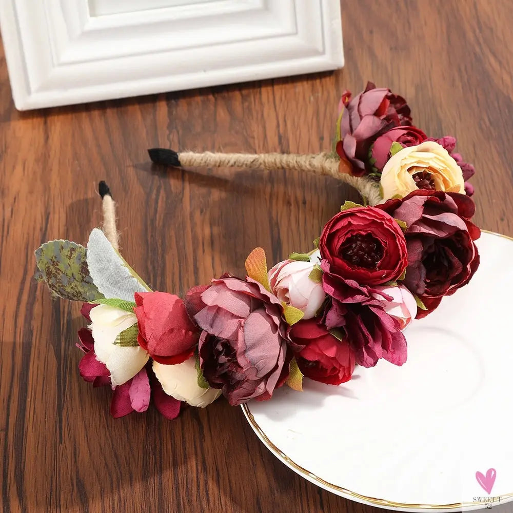 Colorful Flower Headband, Fabric Princess Headdress for Women and Girls