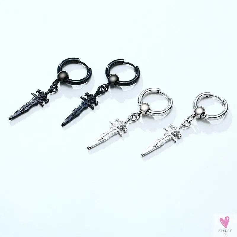 COOL SINGLE SILVER STAINLESS STEEL HOOP DAGGER EARRING FOR MEN AND BOYS