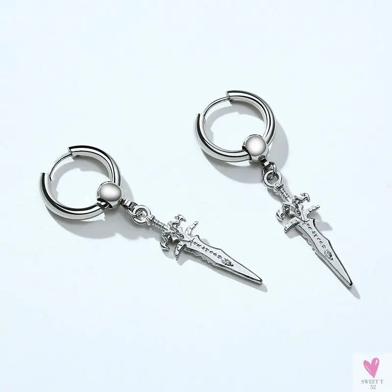 COOL SINGLE SILVER STAINLESS STEEL HOOP DAGGER EARRING FOR MEN AND BOYS