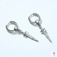 COOL SINGLE SILVER STAINLESS STEEL HOOP DAGGER EARRING FOR MEN AND BOYS