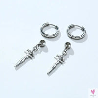 COOL SINGLE SILVER STAINLESS STEEL HOOP DAGGER EARRING FOR MEN AND BOYS