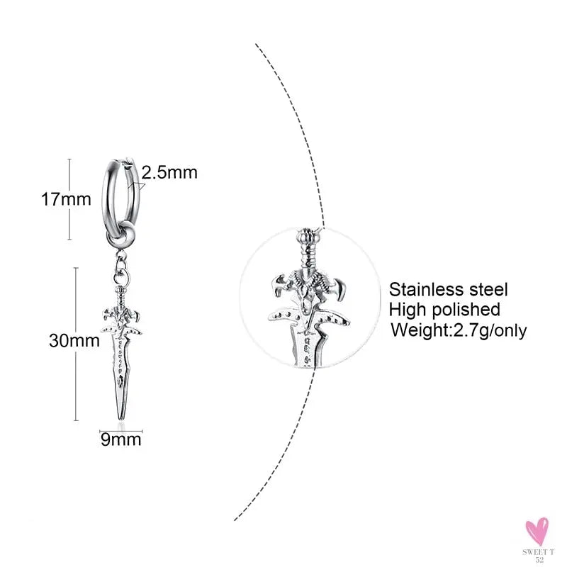 COOL SINGLE SILVER STAINLESS STEEL HOOP DAGGER EARRING FOR MEN AND BOYS