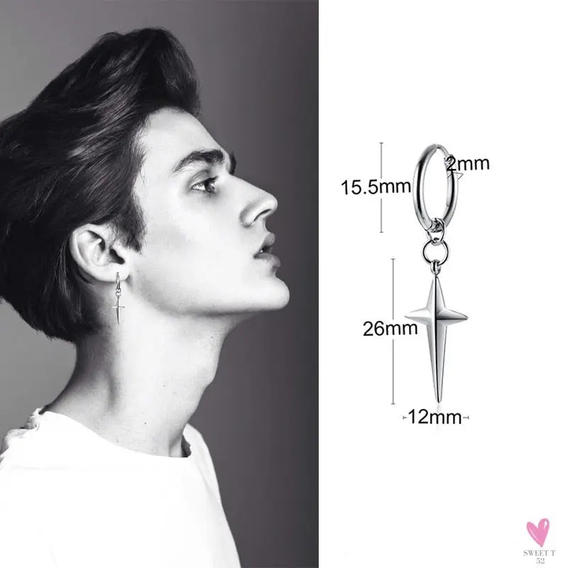 COOL SINGLE SILVER STAINLESS STEEL HOOP DAGGER EARRING FOR MEN AND BOYS