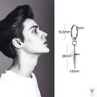 COOL SINGLE SILVER STAINLESS STEEL HOOP DAGGER EARRING FOR MEN AND BOYS