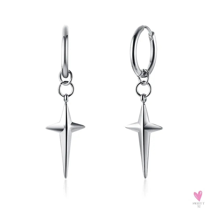 COOL SINGLE SILVER STAINLESS STEEL HOOP DAGGER EARRING FOR MEN AND BOYS