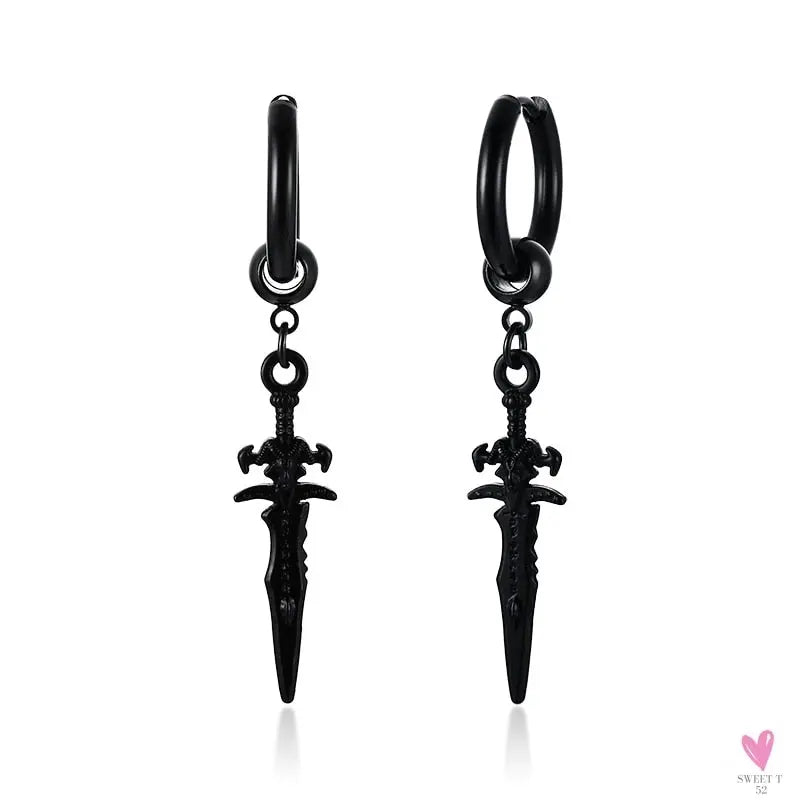 COOL SINGLE SILVER STAINLESS STEEL HOOP DAGGER EARRING FOR MEN AND BOYS