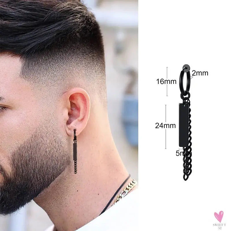 COOL SINGLE SILVER STAINLESS STEEL HOOP DAGGER EARRING FOR MEN AND BOYS