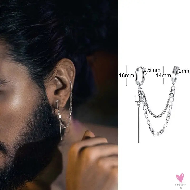 COOL SINGLE SILVER STAINLESS STEEL HOOP DAGGER EARRING FOR MEN AND BOYS