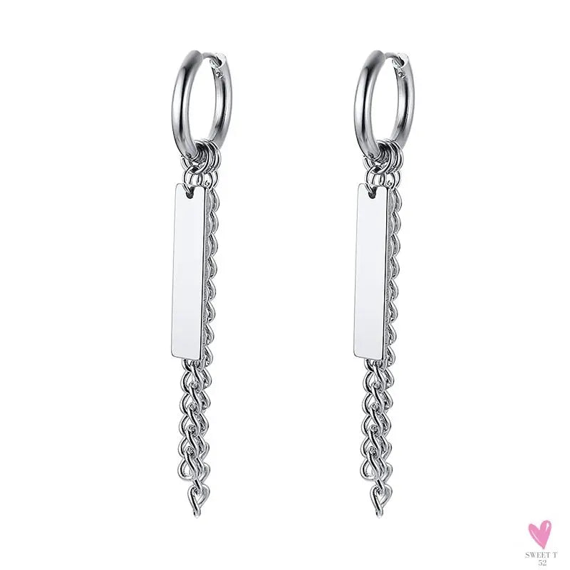 COOL SINGLE SILVER STAINLESS STEEL HOOP DAGGER EARRING FOR MEN AND BOYS