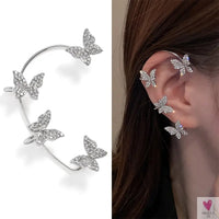 Crystal Butterfly Tassel Ear Cuff Earrings for Women and Girls in Gold and Silver