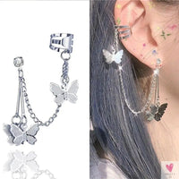 Crystal Butterfly Tassel Ear Cuff Earrings for Women and Girls in Gold and Silver