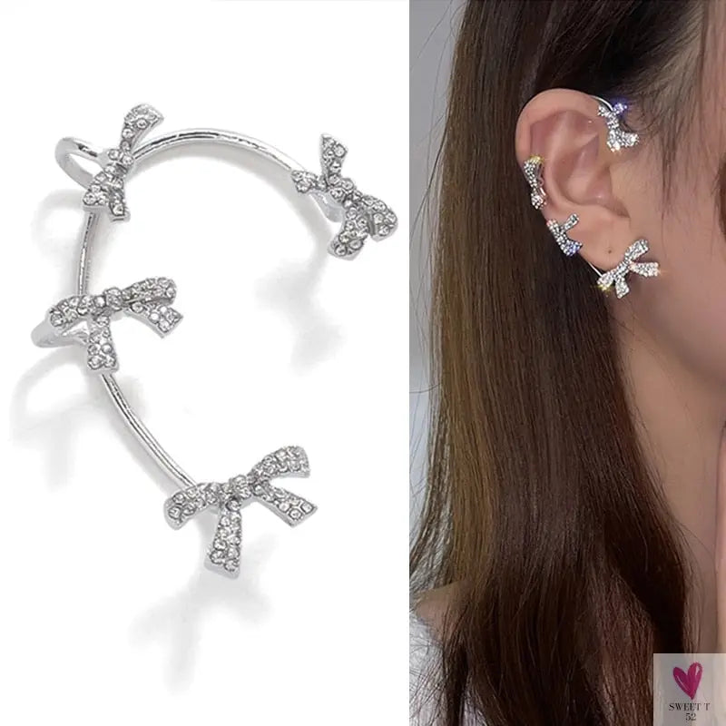 Crystal Butterfly Tassel Ear Cuff Earrings for Women and Girls in Gold and Silver